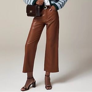 J. Crew Caramel Brown Faux Leather Slim Wide Leg Pants (Tall)